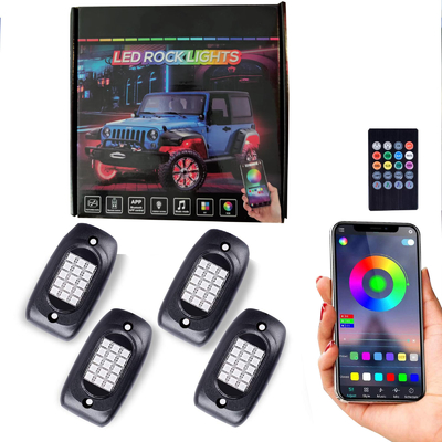 কেনা রিমোট কন্ট্রোল 8Pcs নিয়ন আন্ডারগ্লো সহ DC 12V স্থিতিশীল RGB রক লাইট অনলাইনে উৎপাদন