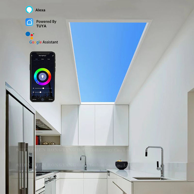 কেনা 60x60 প্রাকৃতিক কৃত্রিম LED স্কাইলাইট 100W CCT 6500K ভয়েস কন্ট্রোল অনলাইনে উৎপাদন