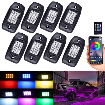 কেনা মিউজিক মোড সহ মাল্টি কালার LED RGB রক লাইট IP68 ওয়াটারপ্রুফ 12V অনলাইনে উৎপাদন